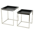 Black Ostrich Leather Nesting Tables with Stainless Steel Legs V447344