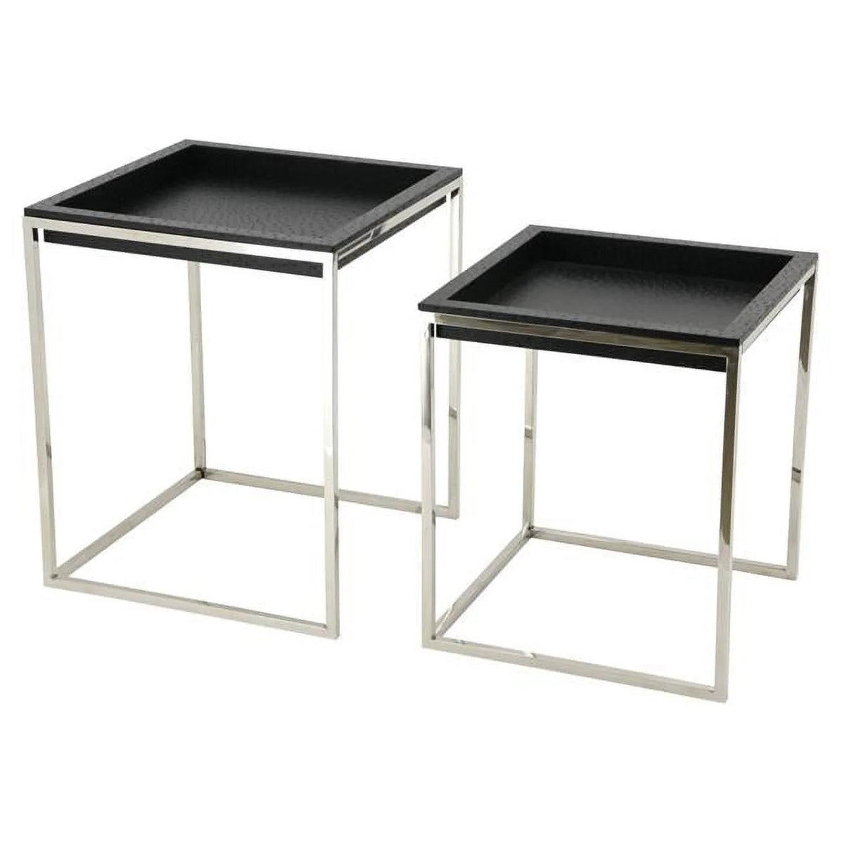 Black Ostrich Leather Nesting Tables with Stainless Steel Legs V447344