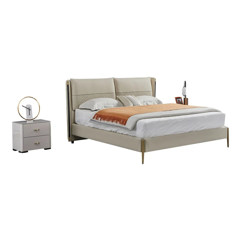 Cream Leather & Metal Cal King Bed V83454