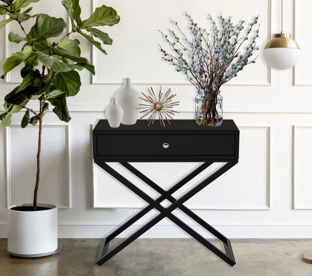 Black Wooden Nightstand with Drawer Q2817
