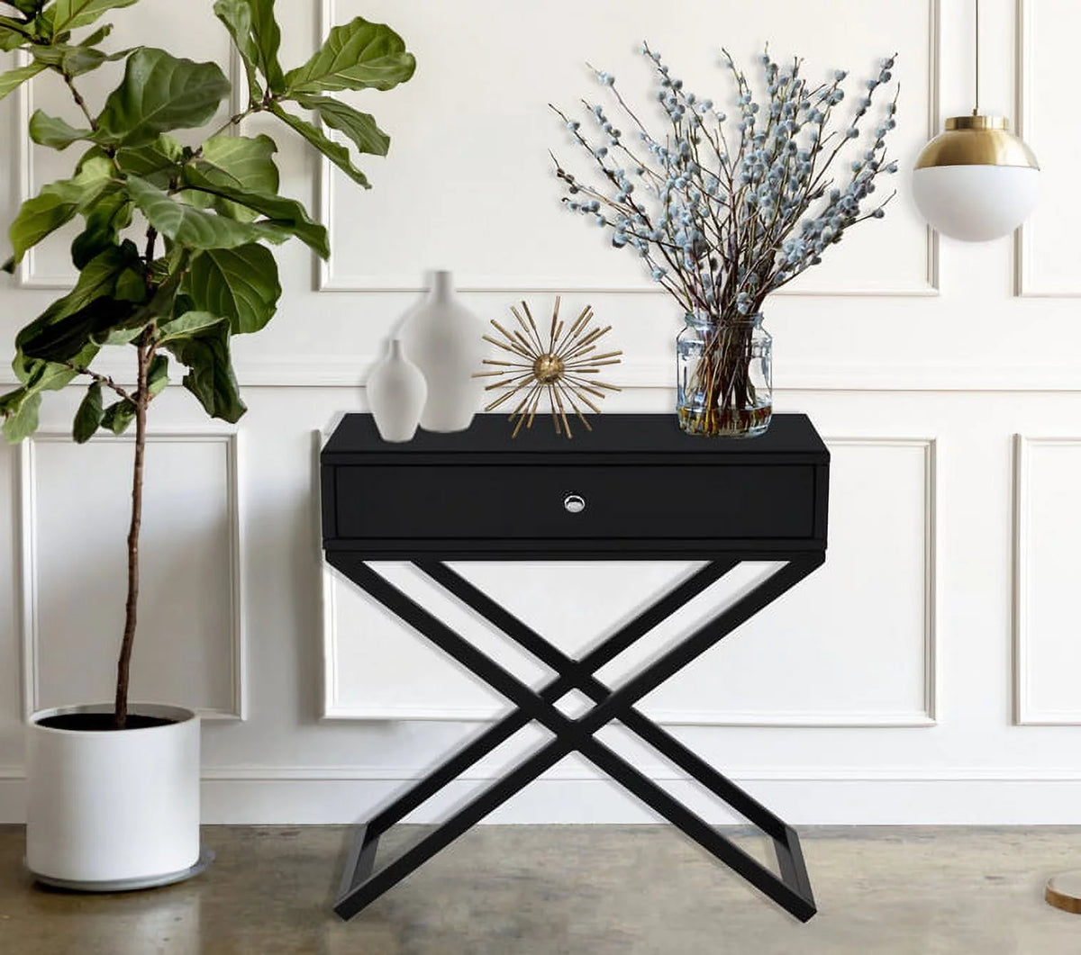 Black Wooden Nightstand with Drawer Q2817