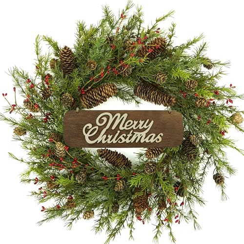 22 inch Artificial Christmas Wreath with Pine Cones Q967