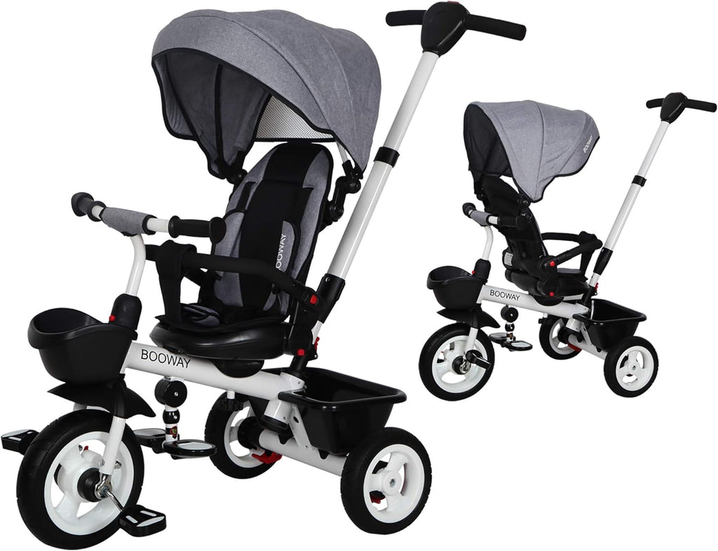 6-in-1 Kids Stroller Tricycle with Adjustable Push Handle, Removable Canopy, Safety Harness T7501