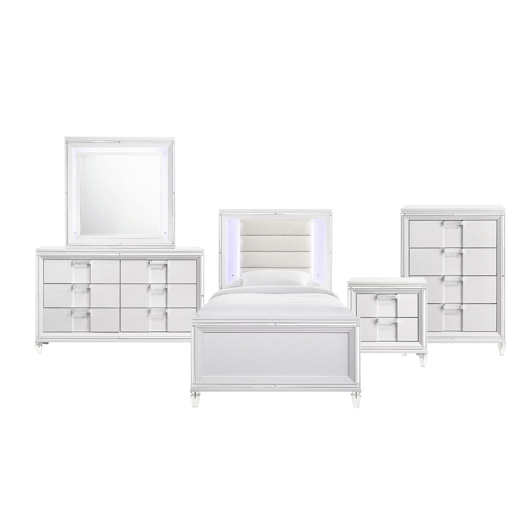 White Twin Platform 5PC Bedroom Set U297565