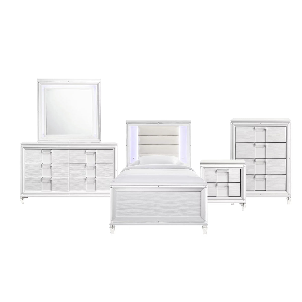 White Twin Platform 5PC Bedroom Set U297565