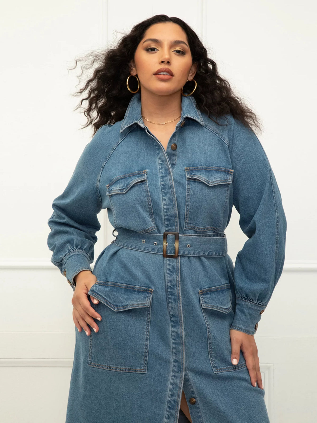 Plus Size Denim Utility Dress A37559
