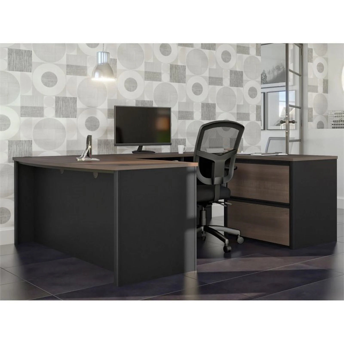 5 Piece Wood U Shaped Computer Desk F895