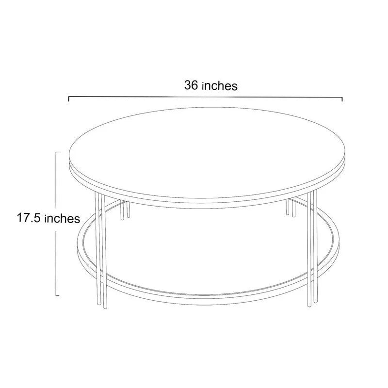 36" Round Faux Marble Coffee Table with Storage Shelf Y6488