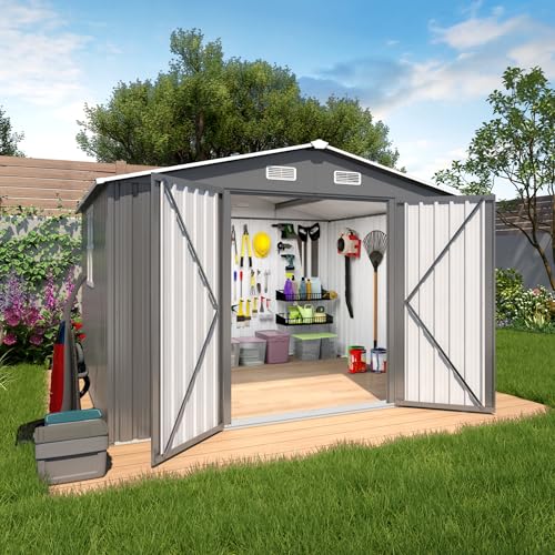 10x12x6.7FT Galvanized Steel Outdoor Storage Shed with Lockable Door & Window O119
