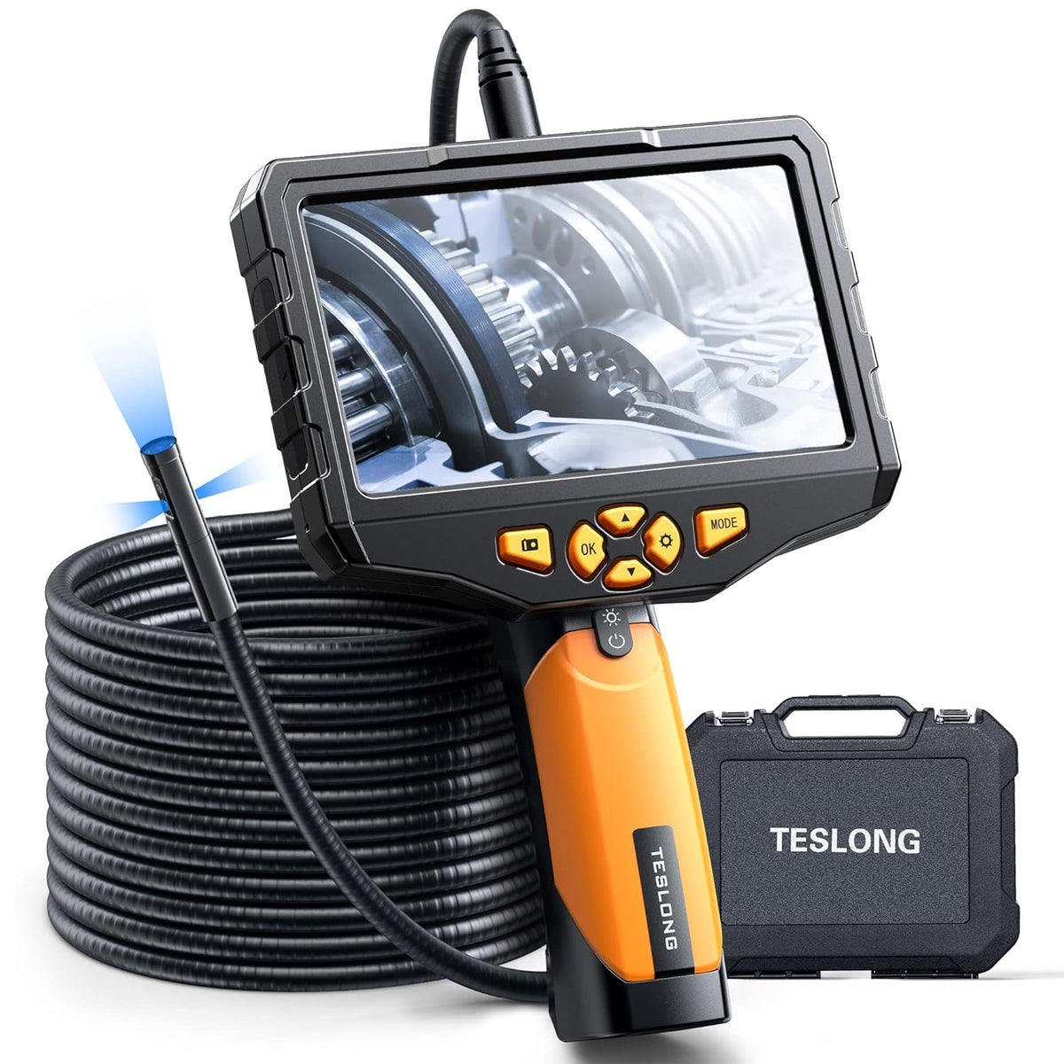 Triple-Lens Borescope Inspection Camera with Light, 16.4ft Waterproof Flexible Cable E813707