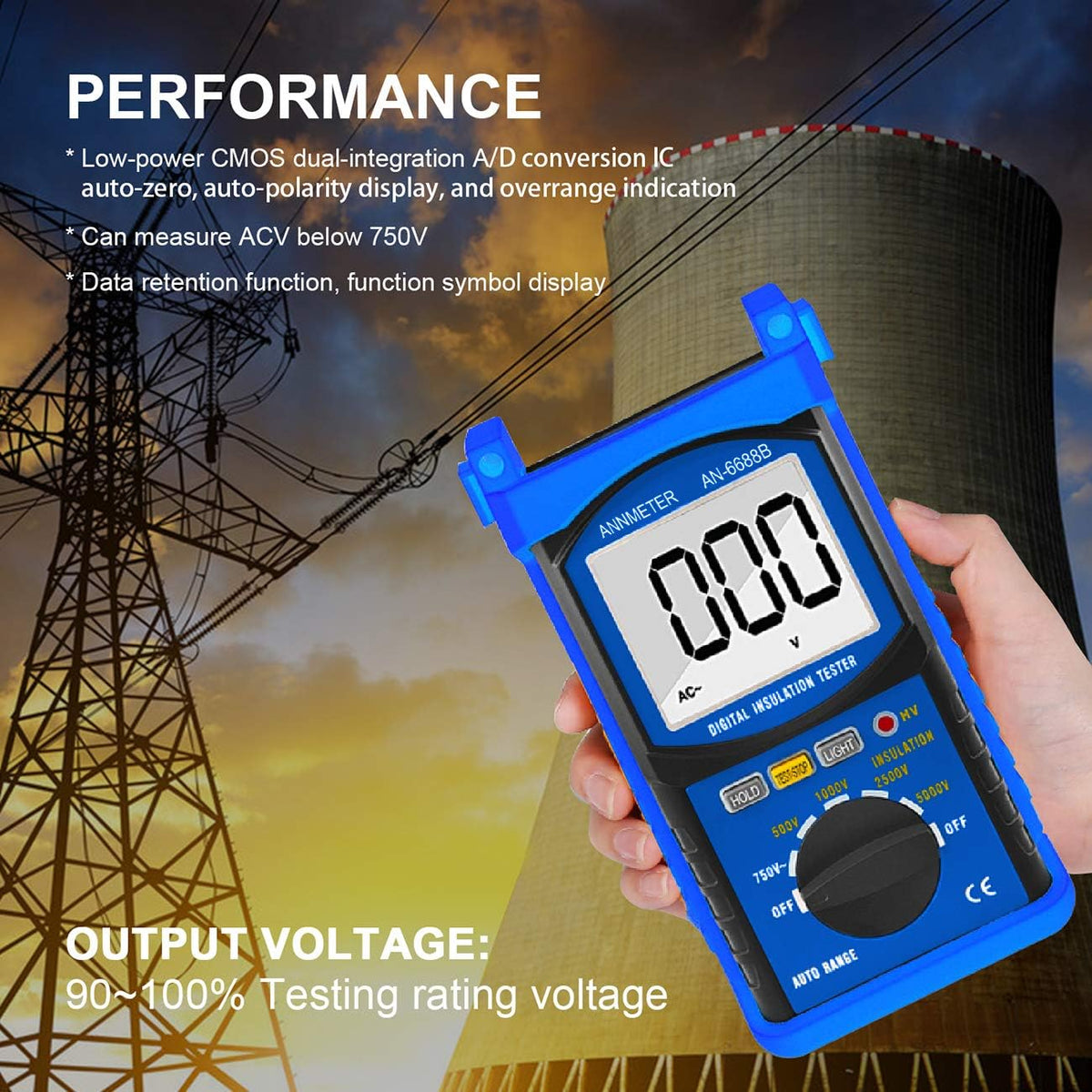 Digital Insulation Resistance Tester 5000V 200G ohms Auto Ranging Voltmeter D807389