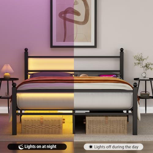 Black Metal Full Size Bed Frame with Headboard and Footboard N215