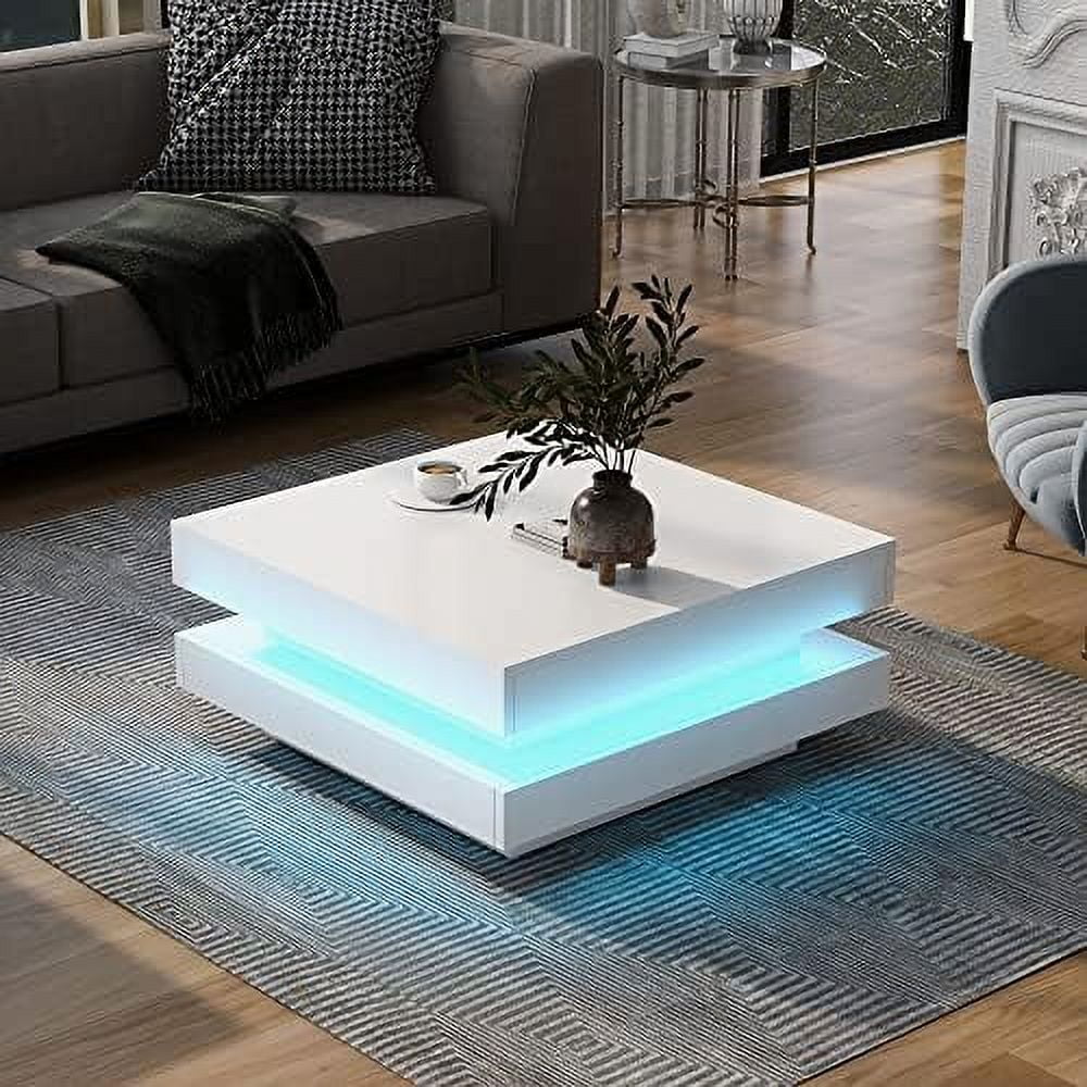 White Square Coffee Table with LED Lights J82003