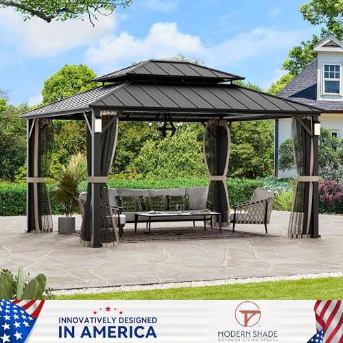 12' x 24' Hardtop Gazebo with LED Lights and Curtains A8958