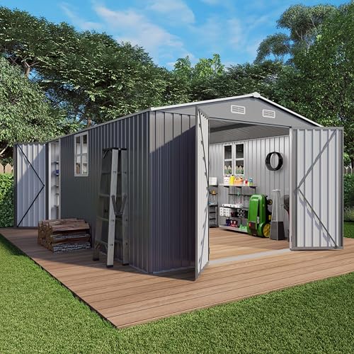 10x12x6.7FT Galvanized Steel Outdoor Storage Shed with Lockable Door & Window O119