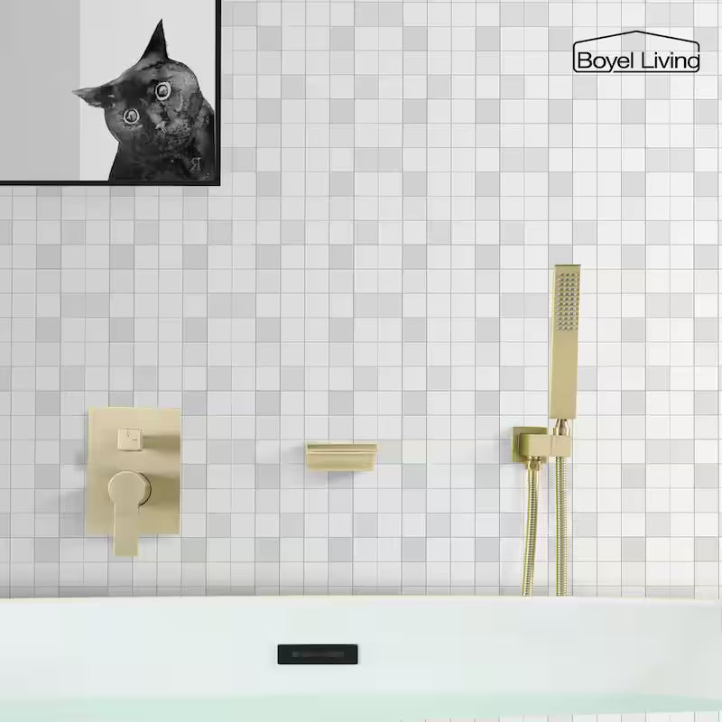 Brushed Gold Wall Mount Roman Tub Faucet with Hand Shower F9886