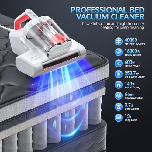 600W 16Kpa Corded Mattress Vacuum Cleaner with UV-C Light HEPA Filter K787
