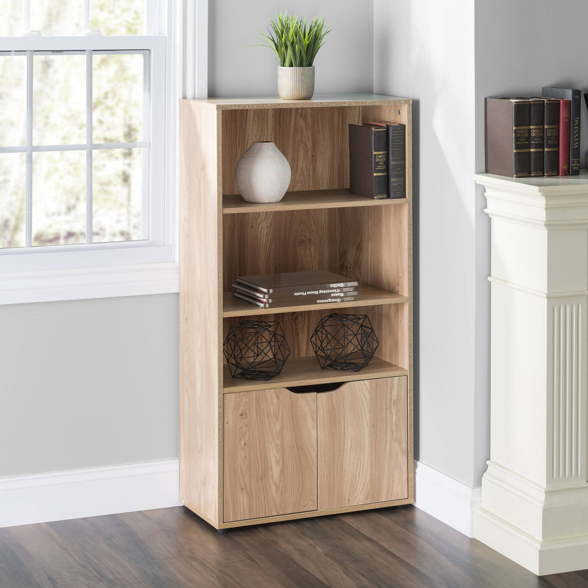 3 Tier Wood Bookcase with Doors V63946