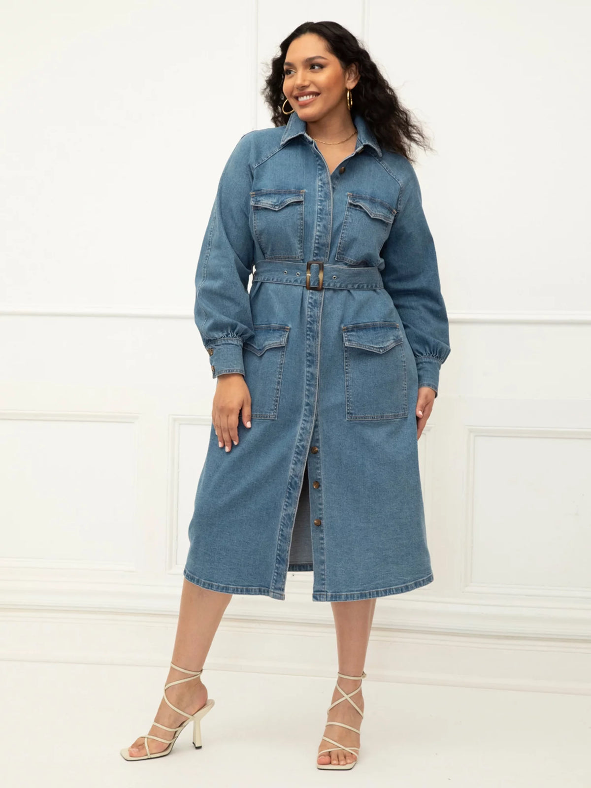 Plus Size Denim Utility Dress A37559