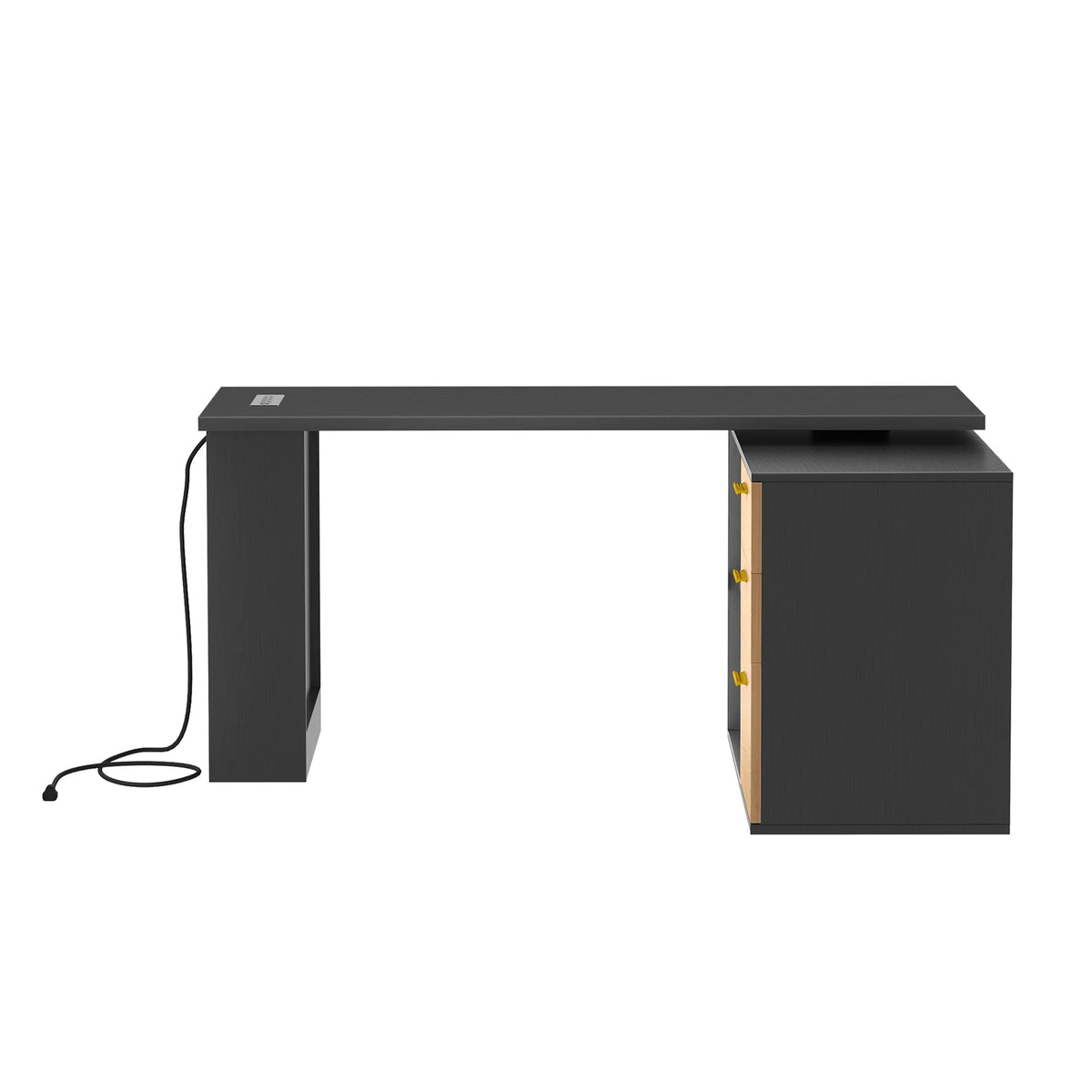 Black 59 Inch L Shaped Desk with File Cabinet and Storage Shelves C1706