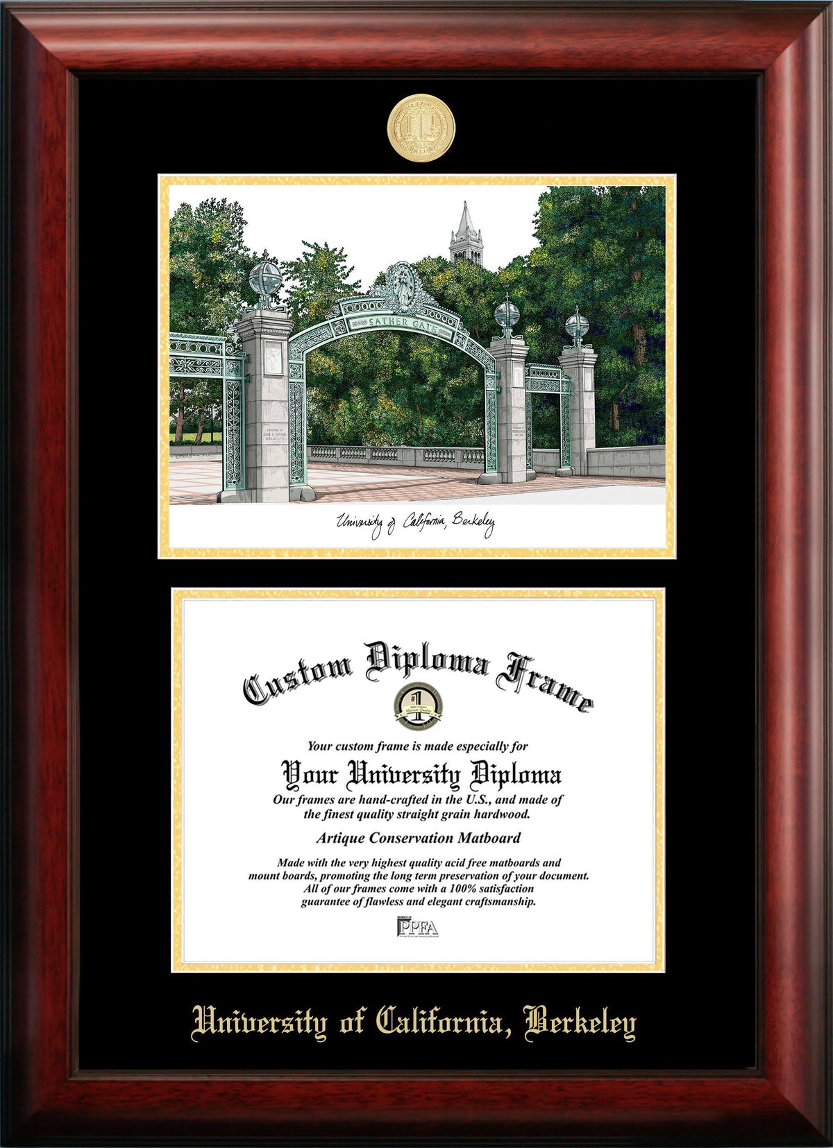 Gold Embossed Diploma Frame with Campus Images Lithograph G94357