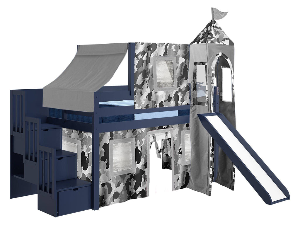 Twin Loft Bed with Slide and Tent I51731