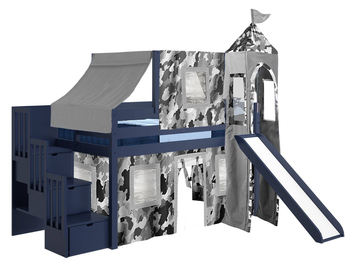 Twin Loft Bed with Slide and Tent I51731