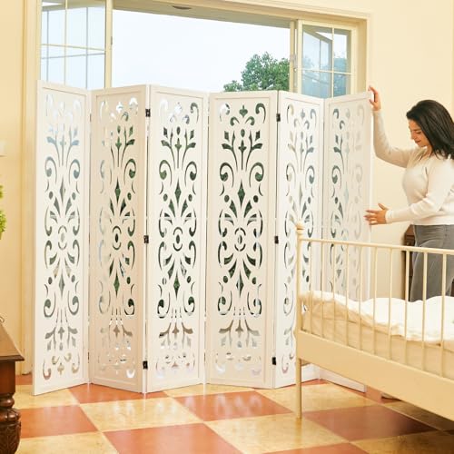 5.6Ft Folding Wood Room Divider 6 Panels W53555