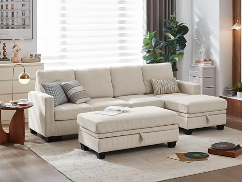 Dark Grey Corduroy Modular Sectional Sleeper Sofa with Ottoman H804092