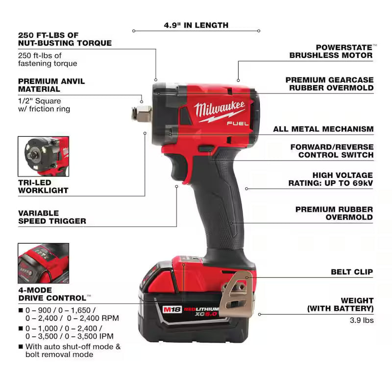 18V Lithium-Ion Brushless Cordless 1/2 in. Compact Impact Wrench Kit T376