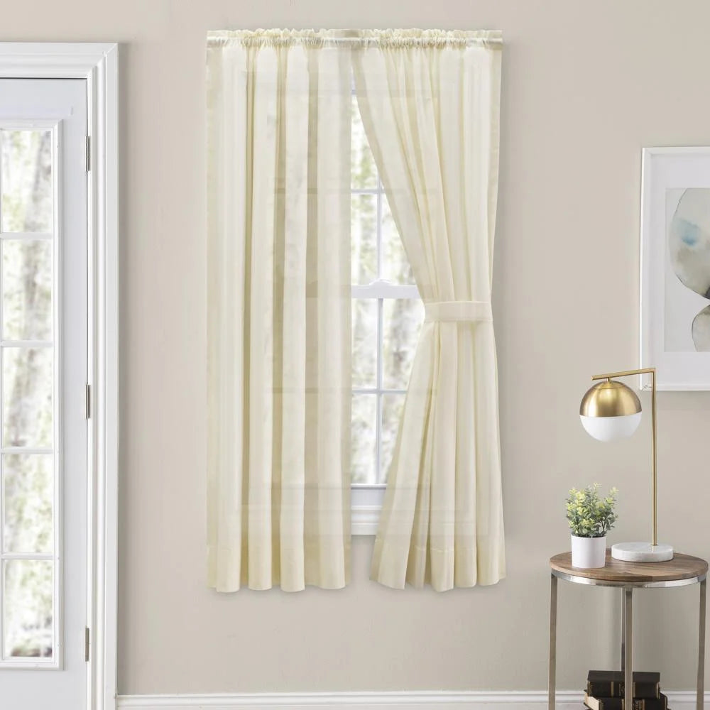 Tailored Curtain Panel Pair with Ties 80" x 54" Natural L6851