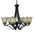 Six Light Chandelier Matte Black Finish with Vanilla Leaf Glass B174
