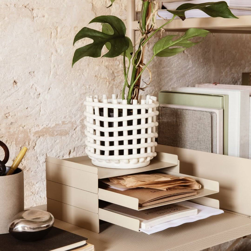 Ceramic Basket Off-White Small P20996