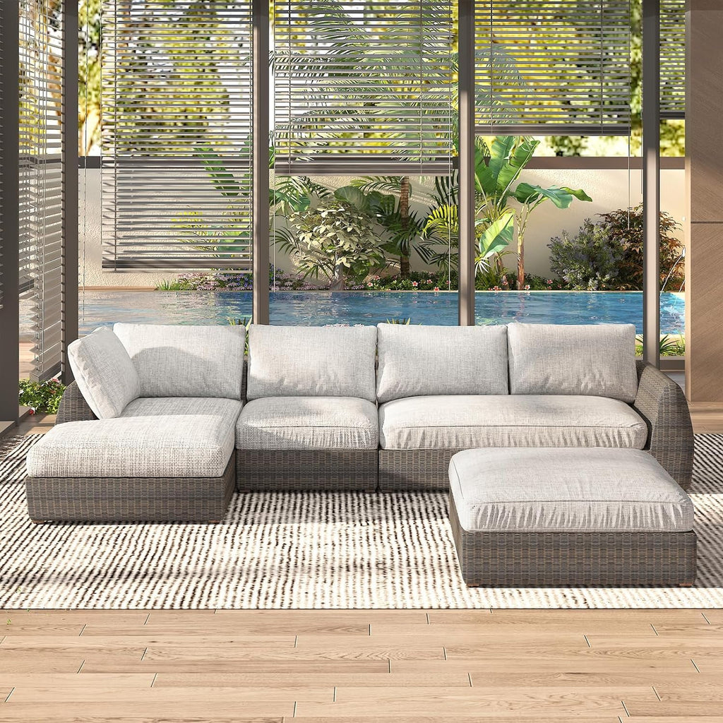 Brown Rattan 4-Piece Patio Deep Seating Lounge Set T8160