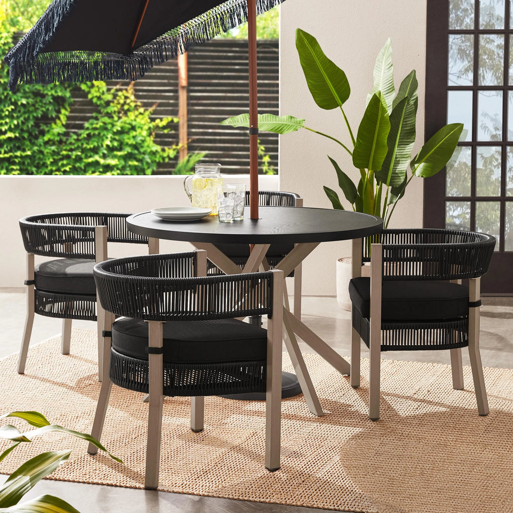 Black 5-Piece Wicker Outdoor Dining Set Y435