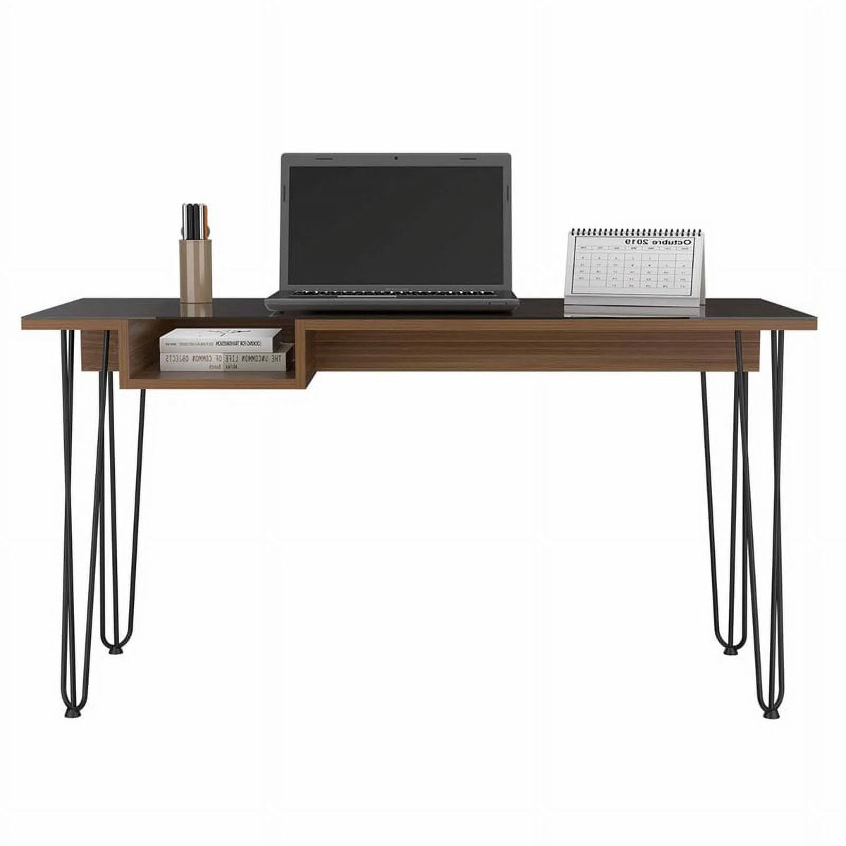 Modern Wood Desk with Steel Legs in Mahogany F364116