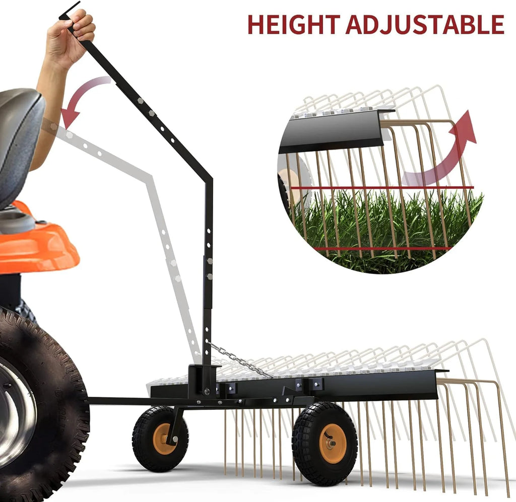 60in Pine Straw Steel Landscape Rake with Wheels Y23436