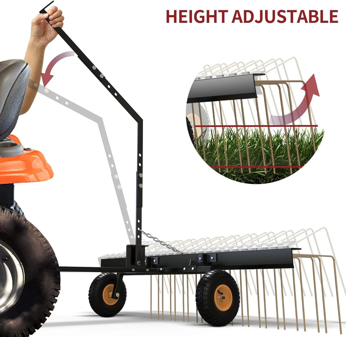 60in Pine Straw Steel Landscape Rake with Wheels Y23436