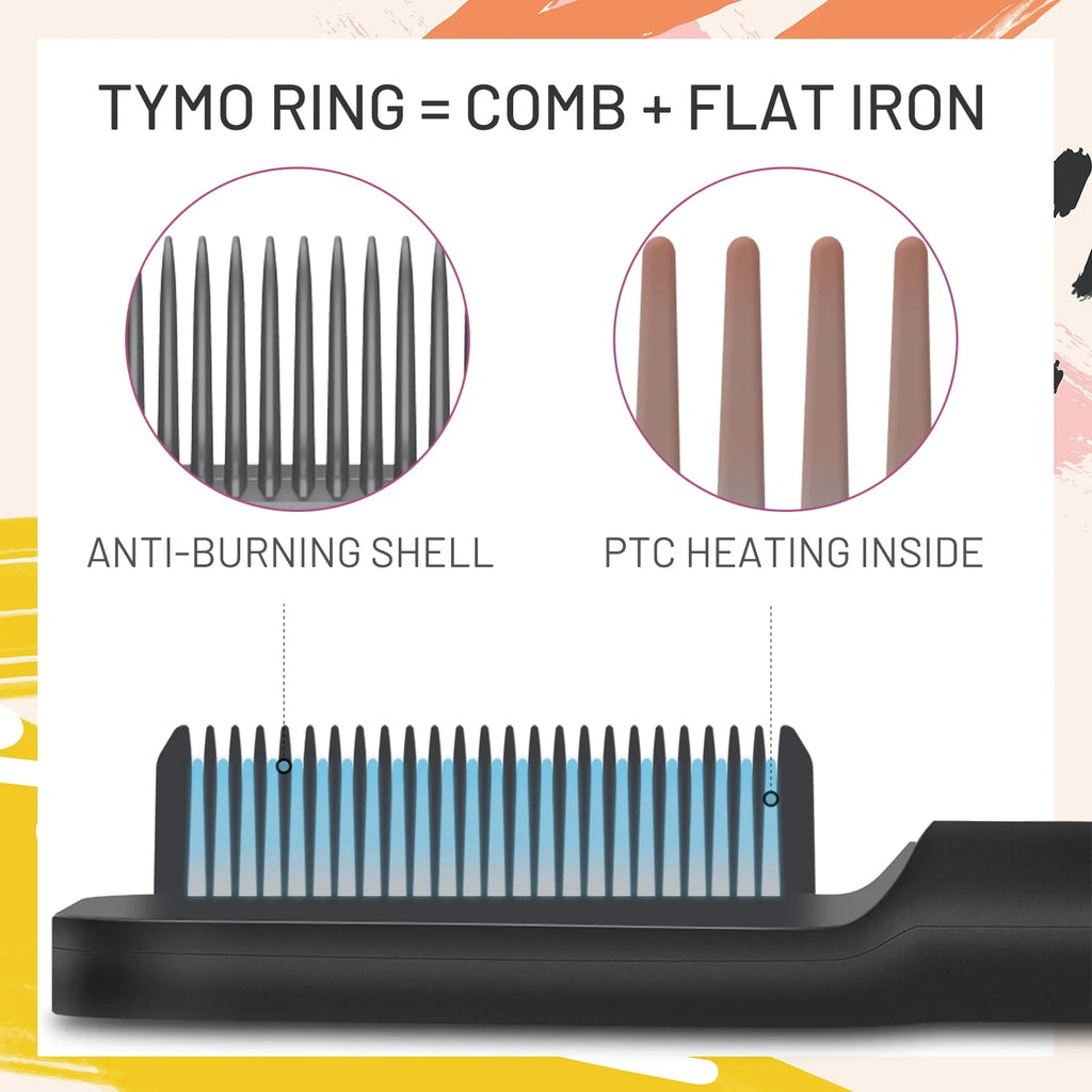 Black Hair Straightener Brush with Built-in Comb H45824