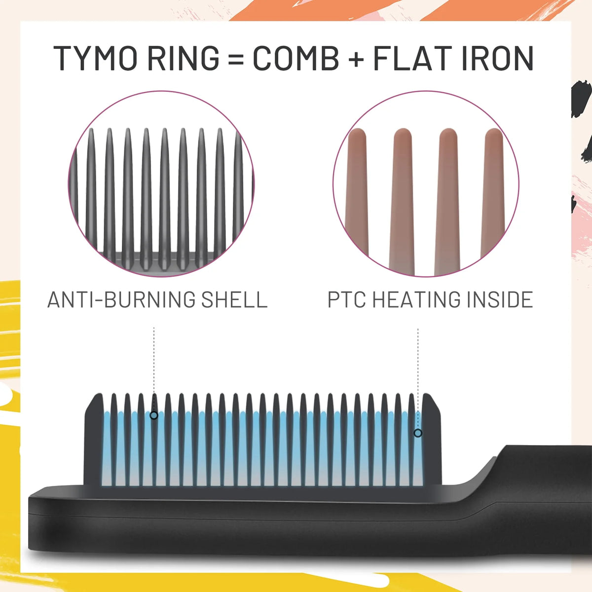 Black Hair Straightener Brush with Built-in Comb H45824