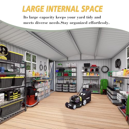 10x12x6.7FT Galvanized Steel Outdoor Storage Shed with Lockable Door & Window O119