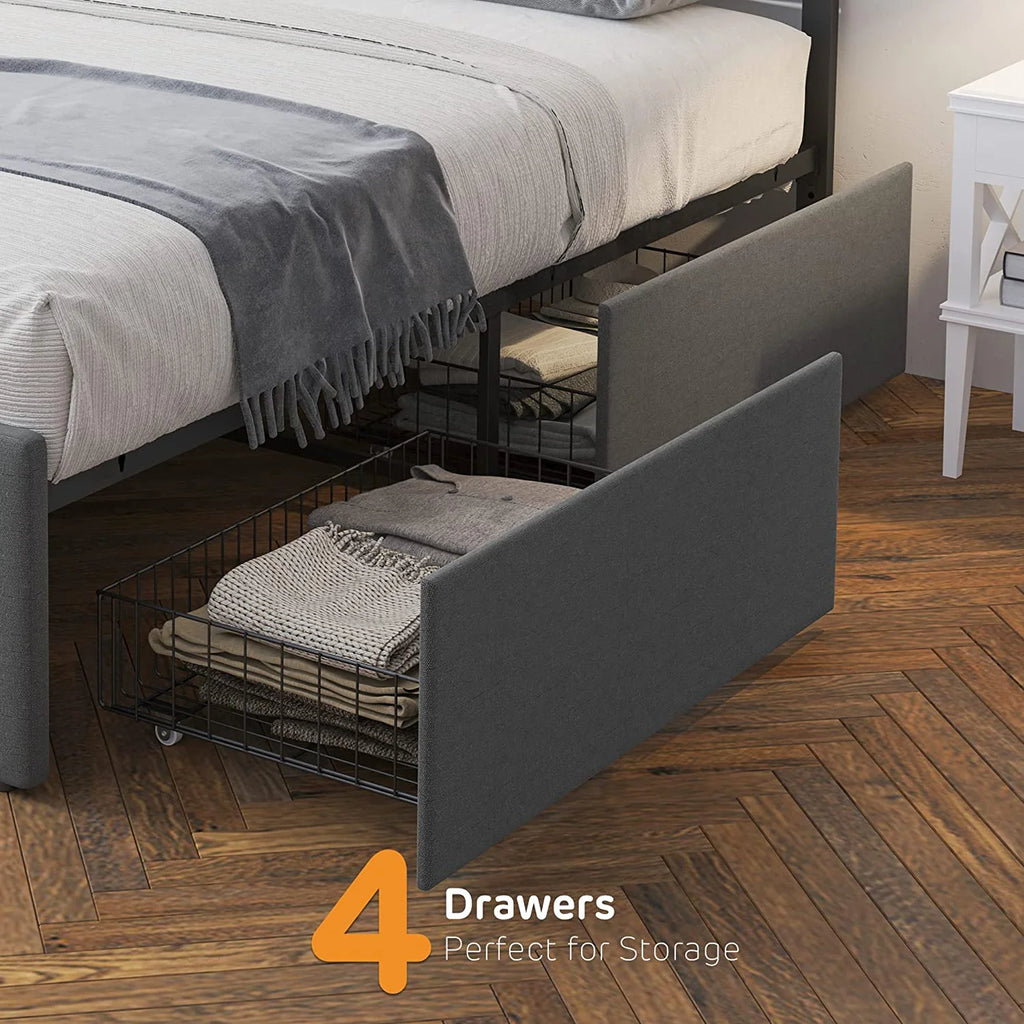 Platform Bed Frame with Headboard and 4 Drawers Storage F8483