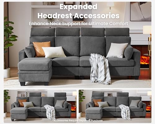 Dark Grey Corduroy Modular Sectional Sleeper Sofa with Ottoman H804092