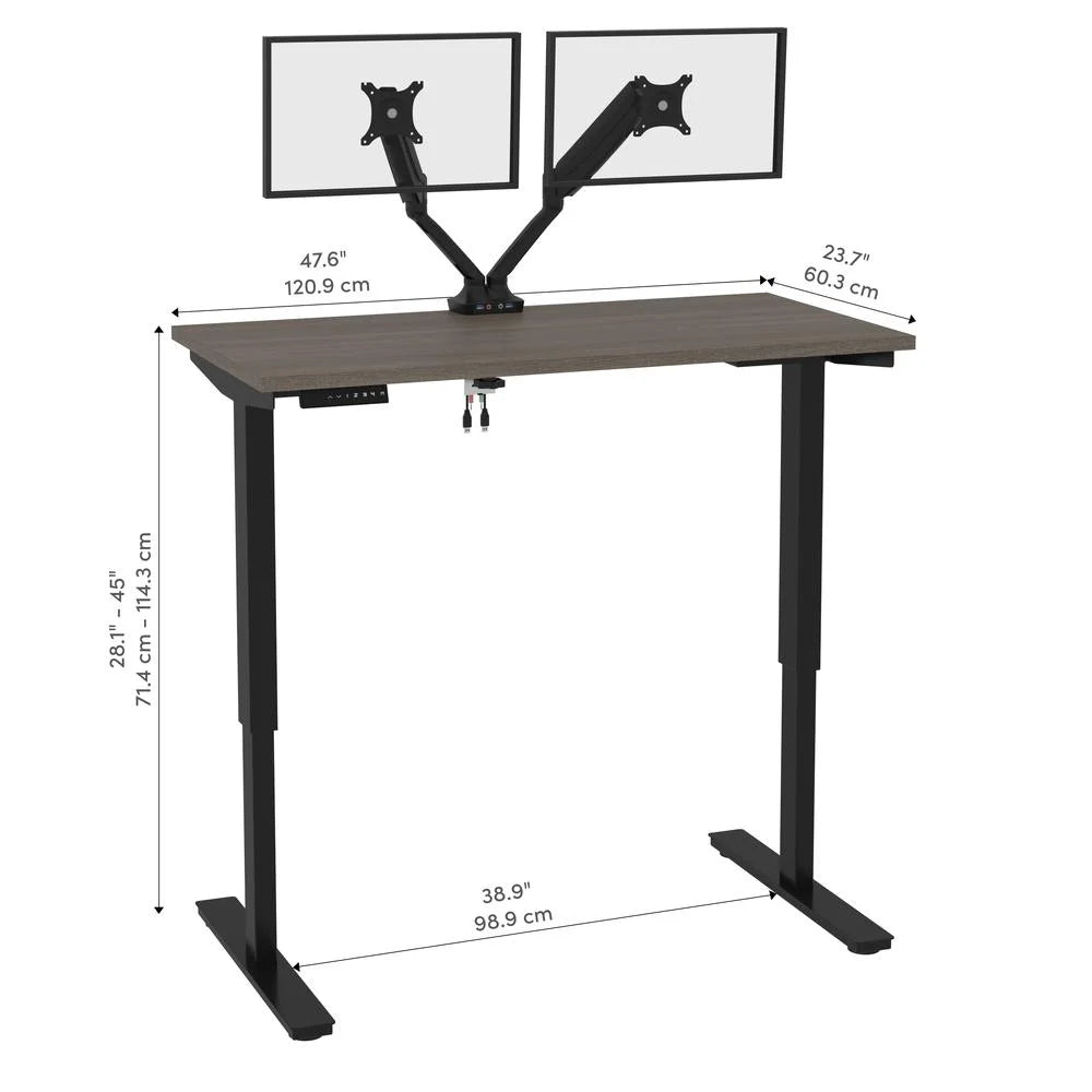 Bark Grey Standing Desk with Dual Monitor Arm F960