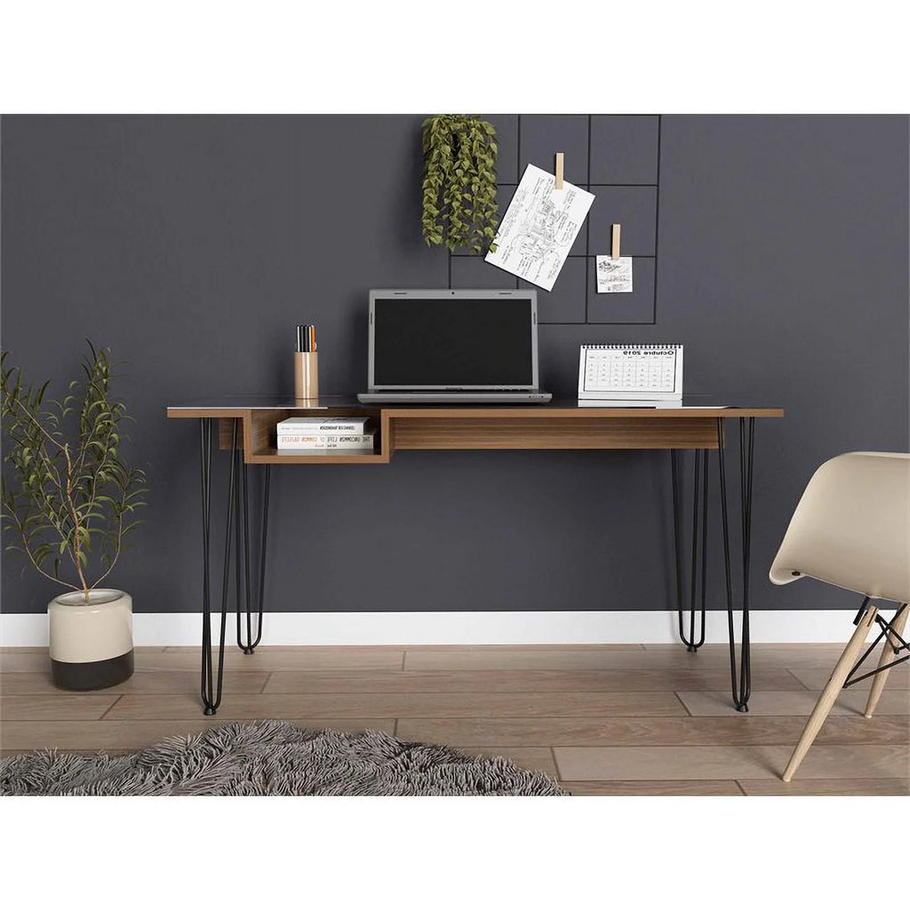 Modern Wood Desk with Steel Legs in Mahogany F364116
