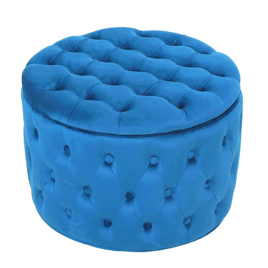 Blue Velvet Round Storage Ottoman D6705