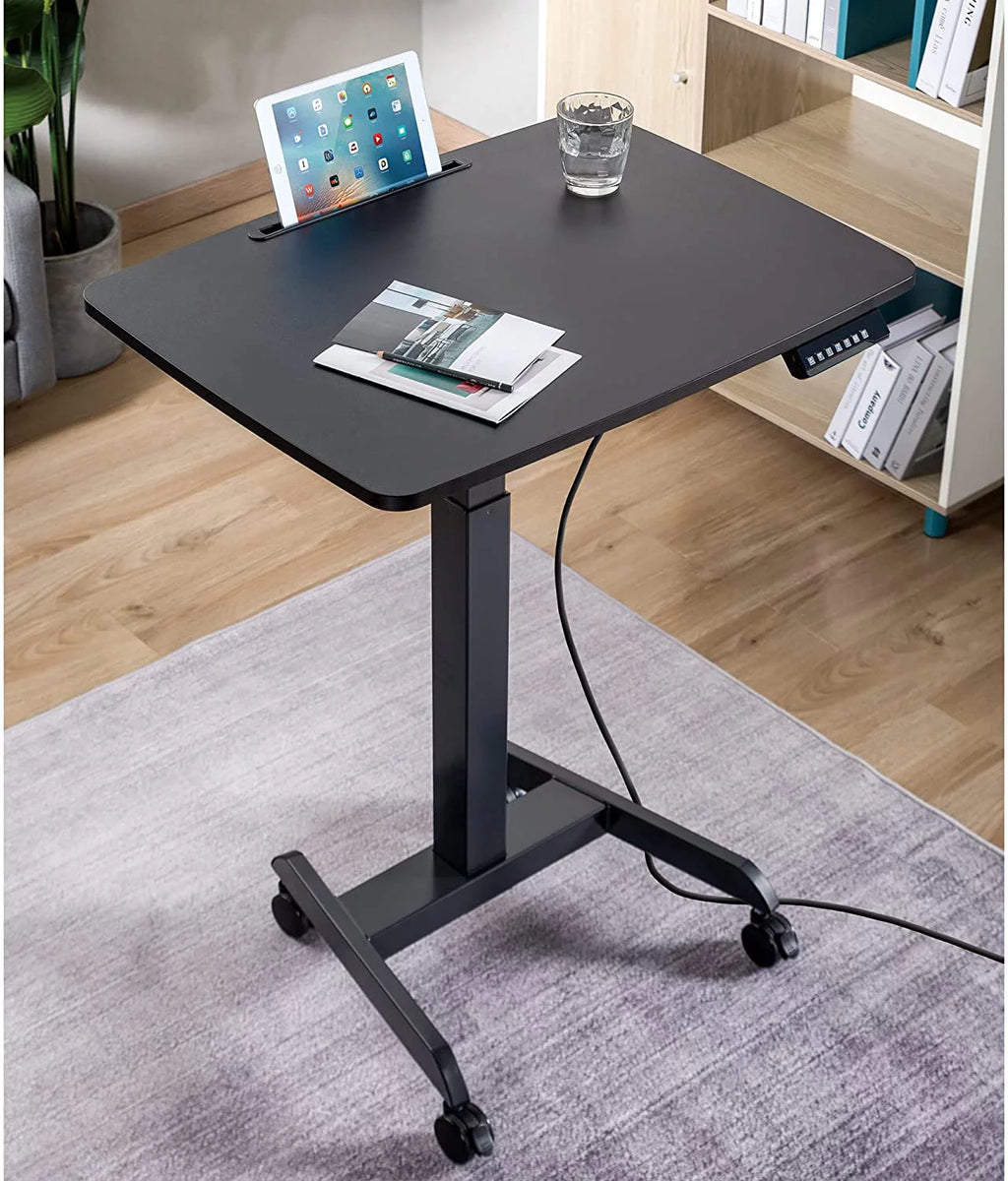 Extra Large Height Adjustable Rolling Electric Podium Desk with Wheels, Black O7614