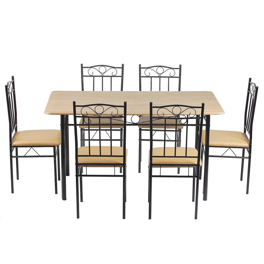 Wood and Metal Dining Table Set with 6 Chairs Z636