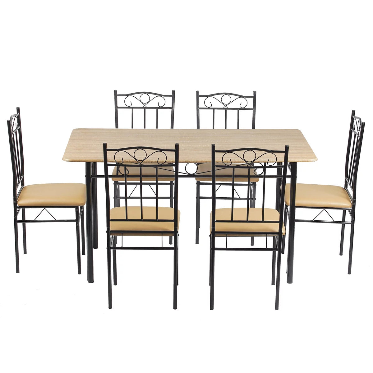 Wood and Metal Dining Table Set with 6 Chairs Z636