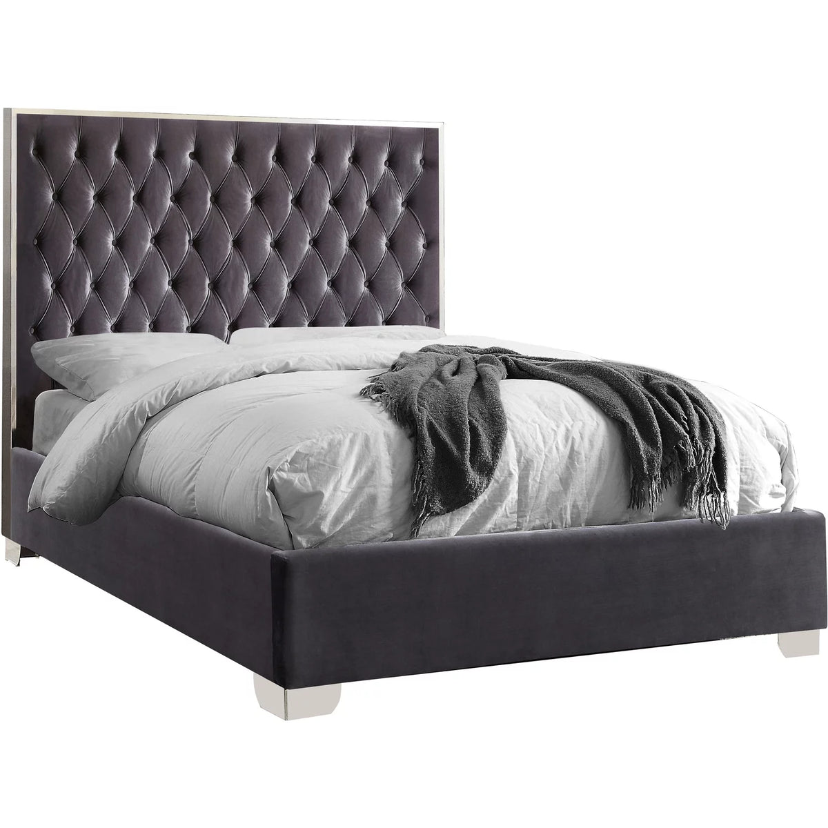 Grey Velvet King Bed X425011